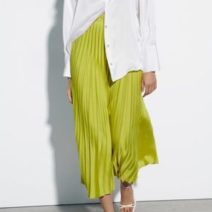 Zara Lime Green Pleated Midi Skirt